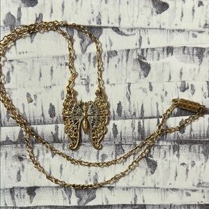 Elegant Gold Butterfly Pendant Costume Necklace